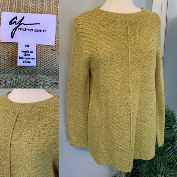 ANDREA JOVINE SWEATER Wool Blend Medium Green Woven Marled Lagenlook - Picture 8 of 8